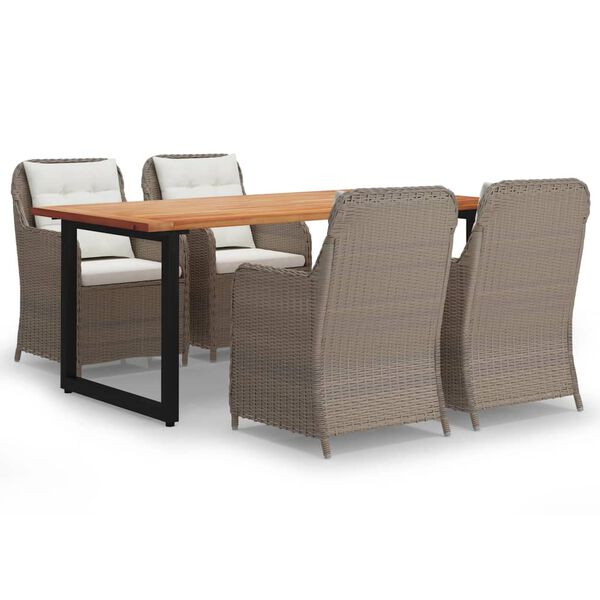 vidaXL 5 r&eacute;szes barna polyrattan kerti &eacute;tkezőgarnit&uacute;ra p&aacute;rn&aacute;kkal