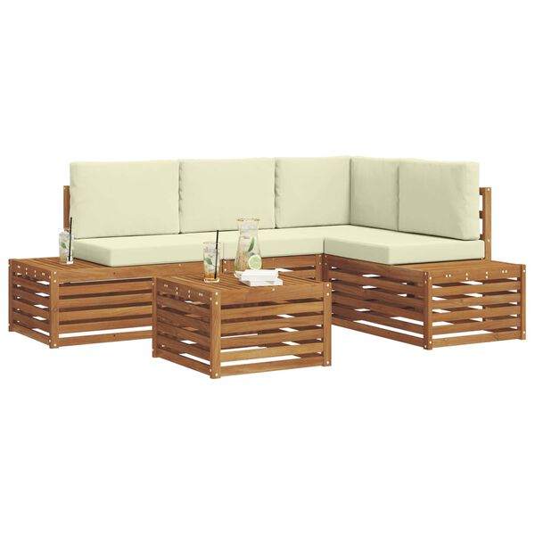 vidaXL K&uuml;lt&eacute;ri kanap&eacute; szett p&aacute;rn&aacute;val 5 Darab Term&eacute;szetes &eacute;s kr&eacute;msz&iacute;nű