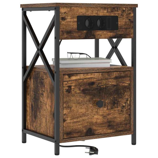 vidaXL &Eacute;jjeliszekr&eacute;ny fi&oacute;kkal F&uuml;st&ouml;lt t&ouml;lgy 40 x 31 x 60 cm Faanyag