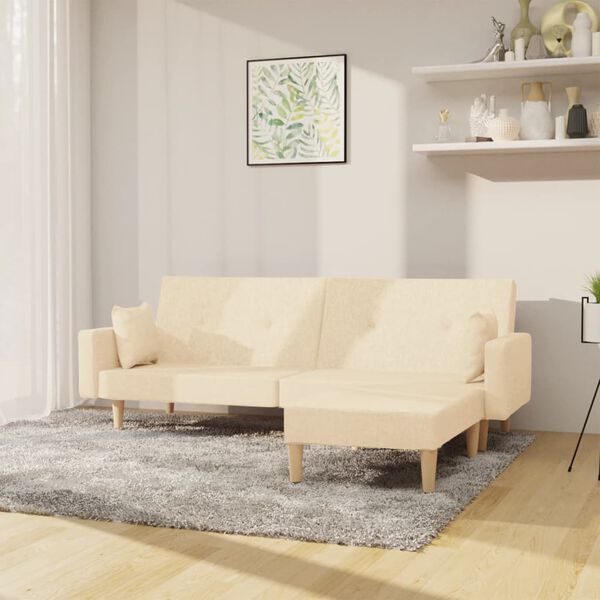 vidaXL kétszemélyes krémszínű szövet kanapéágy lábtartóval