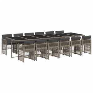 vidaXL 13 r&eacute;szes sz&uuml;rke polyrattan kerti &uuml;lőgarnit&uacute;ra p&aacute;rn&aacute;kkal