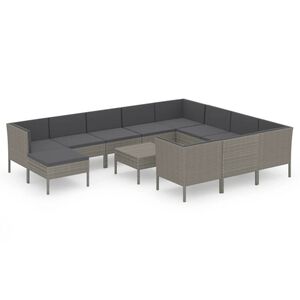 vidaXL 12 r&eacute;szes sz&uuml;rke polyrattan kerti &uuml;lőgarnit&uacute;ra p&aacute;rn&aacute;kkal