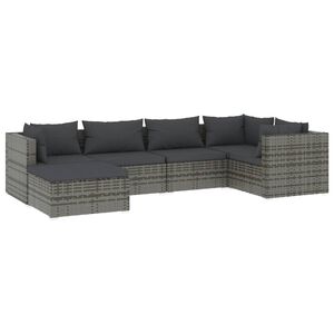 vidaXL 6 r&eacute;szes sz&uuml;rke polyrattan kerti &uuml;lőgarnit&uacute;ra p&aacute;rn&aacute;kkal