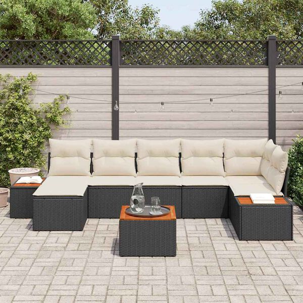vidaXL Kerti Kanap&eacute; Szett p&aacute;rn&aacute;val 8 pcs Fekete &eacute;s Kr&eacute;m Polyrattan