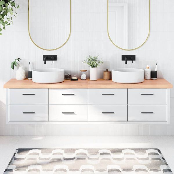 vidaXL vil&aacute;gosbarna kezelt t&ouml;m&ouml;r fa f&uuml;rdőszobai pult 220x50x(2-6) cm