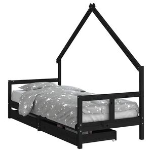 vidaXL fekete t&ouml;m&ouml;r fenyőfa gyerek&aacute;gykeret fi&oacute;kokkal 80 x 200 cm