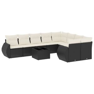 vidaXL 10 r&eacute;szes fekete polyrattan kerti &uuml;lőgarnit&uacute;ra p&aacute;rn&aacute;kkal