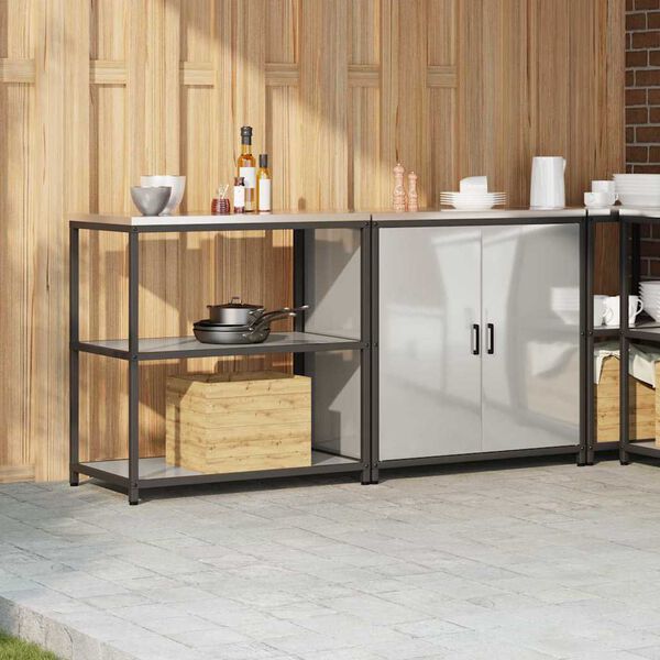 vidaXL Konyhai T&aacute;rol&oacute; K&eacute;szlet polcokkal 2 pcs Ez&uuml;st Horganyzott ac&eacute;l