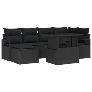 vidaXL Kerti Kanap&eacute; Szett 7 pcs Fekete Poli rattan &eacute;s porbevonat&uacute; ac&eacute;l