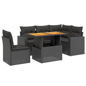 vidaXL 6 r&eacute;szes fekete polyrattan kerti &uuml;lőgarnit&uacute;ra p&aacute;rn&aacute;kkal