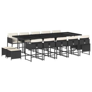 vidaXL 15 r&eacute;szes fekete polyrattan kerti &eacute;tkezőgarnit&uacute;ra p&aacute;rn&aacute;kkal