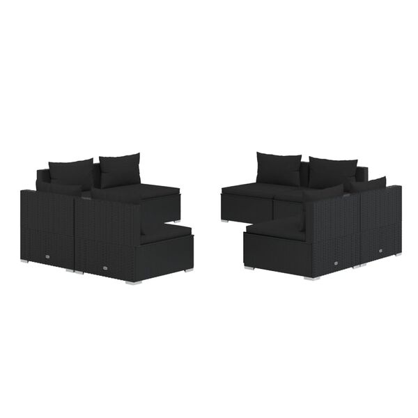 vidaXL 8 r&eacute;szes fekete polyrattan kerti &uuml;lőgarnit&uacute;ra p&aacute;rn&aacute;kkal