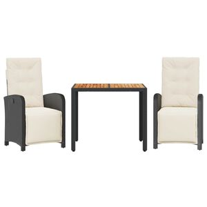 vidaXL 3 r&eacute;szes fekete polyrattan bisztr&oacute;garnit&uacute;ra p&aacute;rn&aacute;val