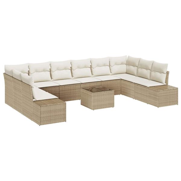 vidaXL Kerti Kanap&eacute; Szett p&aacute;rn&aacute;val 10 pcs Beige &eacute;s kr&eacute;m Polyrattan
