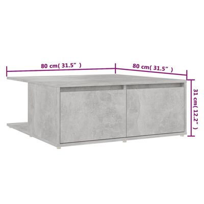 vidaXL betonszürke forgácslap dohányzóasztal 80 x 80 x 31 cm