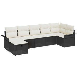 vidaXL Kerti Kanap&eacute; Szett p&aacute;rn&aacute;val 7 pcs Fekete &eacute;s Kr&eacute;m polirattan