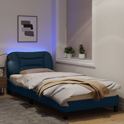 vidaXL kék szövet ágykeret LED-világítással 90 x 200 cm