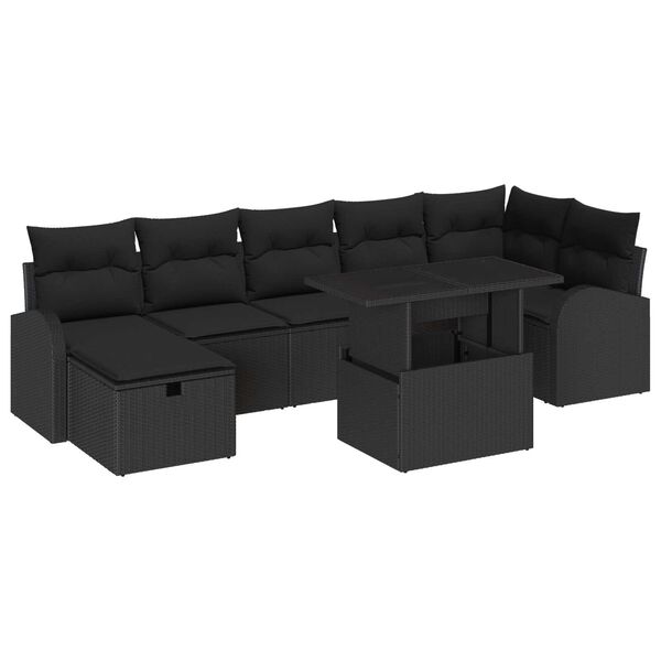 vidaXL Kerti Kanap&eacute; Szett p&aacute;rn&aacute;val t&aacute;rol&oacute;val 8 pcs Fekete Poli rattan