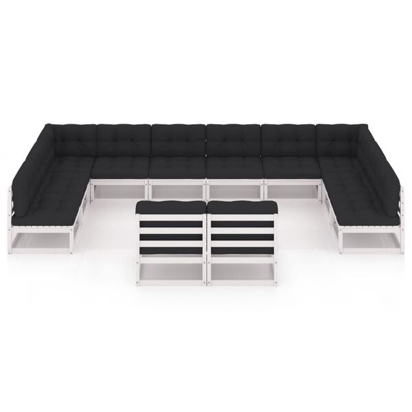 vidaXL 12 r&eacute;szes feh&eacute;r t&ouml;m&ouml;r fenyőfa kerti &uuml;lőgarnit&uacute;ra p&aacute;rn&aacute;kkal