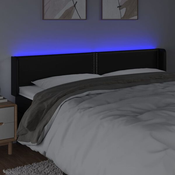 vidaXL fekete műbőr LED-es fejt&aacute;mla 163 x 16 x 78/88 cm
