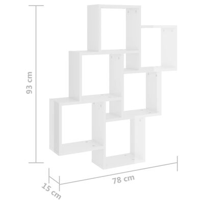 vidaXL magasfényű fehér négyszög forgácslap fali polc 78 x 15 x 93 cm