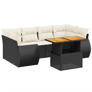 vidaXL 7 r&eacute;szes fekete polyrattan kerti &uuml;lőgarnit&uacute;ra p&aacute;rn&aacute;val