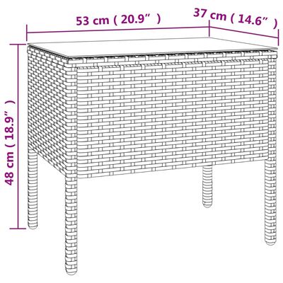 vidaXL barna polyrattan és edzett üveg kisasztal 53 x 37 x 48 cm