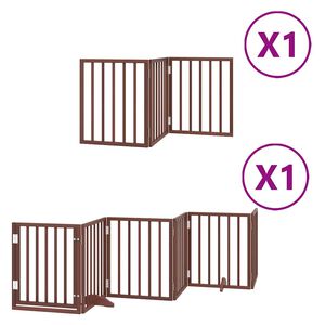 vidaXL barna ny&aacute;rfa 9 paneles &ouml;sszecsukhat&oacute; kutyakapu ajt&oacute;val 450 cm