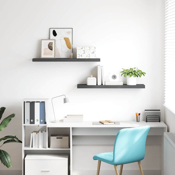 vidaXL 2 db magasf&eacute;nyű sz&uuml;rke MDF lebegő fali polc 90 x 23,5 x 3,8 cm