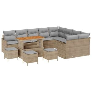 vidaXL Kerti Kanap&eacute; Szett p&aacute;rn&aacute;val 13 pcs B&eacute;zs polirattan