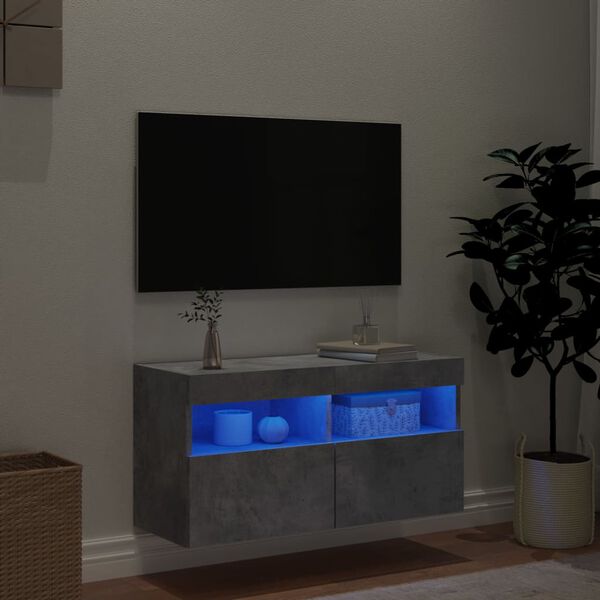vidaXL betonszürke falra szerelhető TV-szekrény LED-del 80x30x40 cm