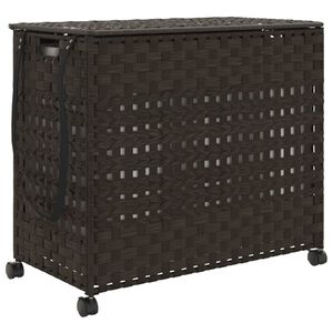 vidaXL s&ouml;t&eacute;tbarna rattan szennyeskos&aacute;r kerekekkel 66x35x60 cm