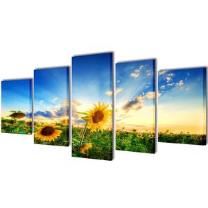 vidaXL Nyomtatott v&aacute;szon falik&eacute;p szett napraforg&oacute; 200 x 100 cm