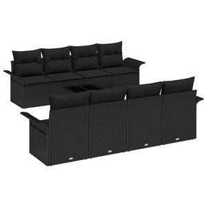 vidaXL Kerti Kanap&eacute; Szett p&aacute;rn&aacute;val t&aacute;rol&oacute;val 9 pcs Fekete polirattan