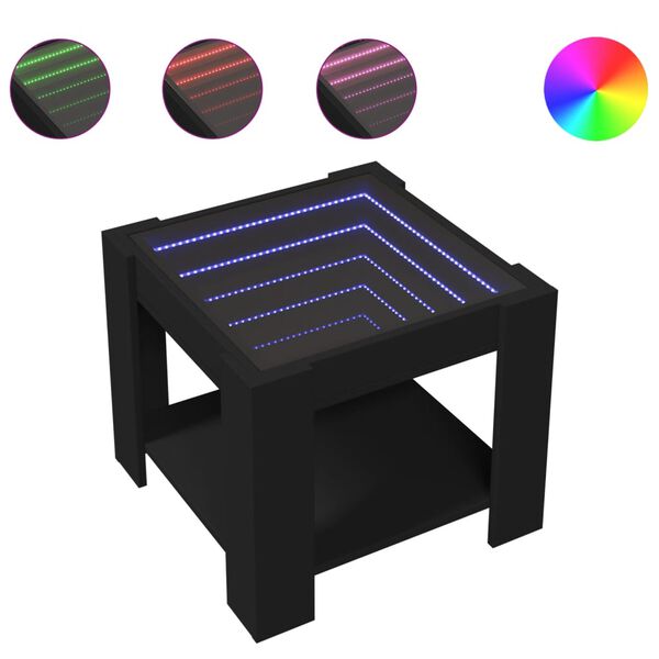 vidaXL fekete szerelt fa dohányzóasztal LED-del 53 x 53 x 45 cm