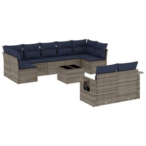 vidaXL 10 db sz&uuml;rke polyrattan kerti kanap&eacute;garnit&uacute;ra p&aacute;rn&aacute;kkal
