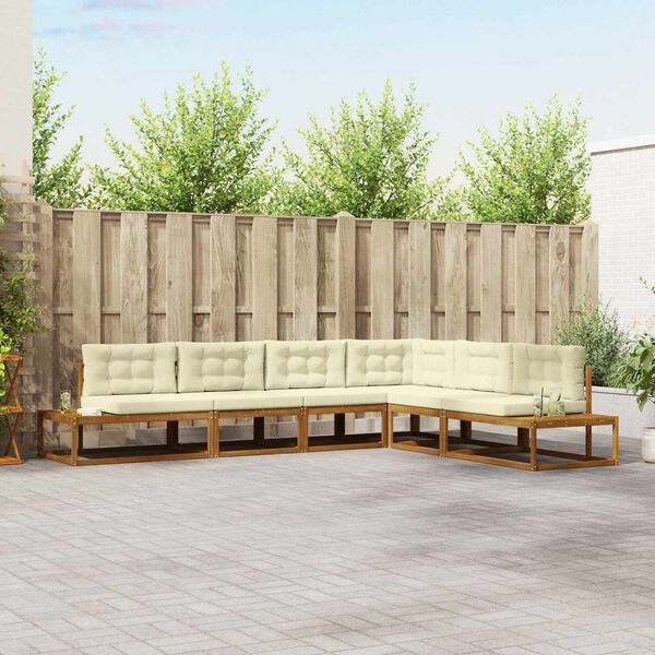 vidaXL K&uuml;lt&eacute;ri kanap&eacute; szett 6 Darab Term&eacute;szetes &eacute;s kr&eacute;msz&iacute;nű