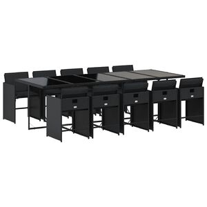 vidaXL 11 r&eacute;szes fekete polyrattan kerti &eacute;tkezőgarnit&uacute;ra p&aacute;rn&aacute;kkal