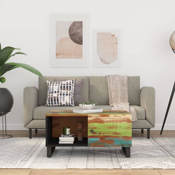 vidaXL tömör újrahasznosított és szerelt fa dohányzóasztal 80x50x40 cm