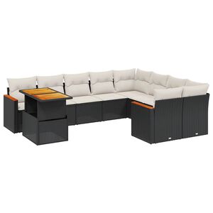 vidaXL 10 r&eacute;szes fekete polyrattan kerti &uuml;lőgarnit&uacute;ra p&aacute;rn&aacute;kkal