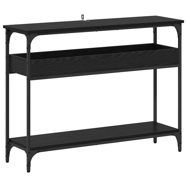 vidaXL Konzolasztal polcokkal Musta tammi 100 x 29 x 75 cm Faanyag