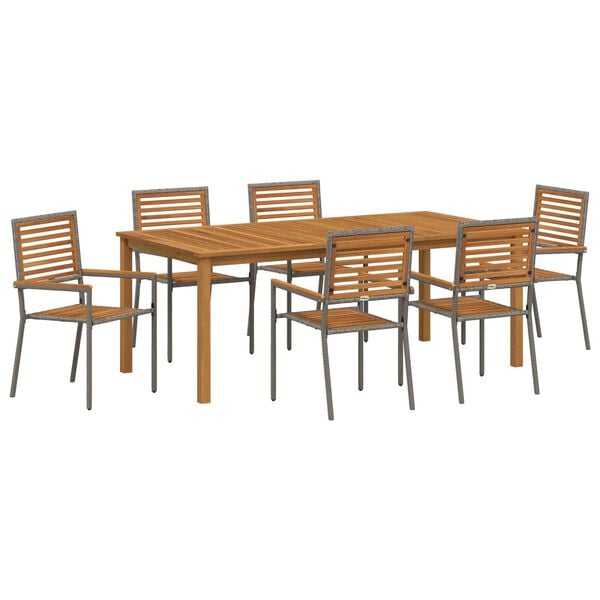 vidaXL Kert étkező szett 7 pcs Szürke Poli rattan