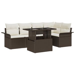 vidaXL Kerti Kanap&eacute; Szett p&aacute;rn&aacute;val t&aacute;rol&oacute;val 6 pcs Barna Poli rattan