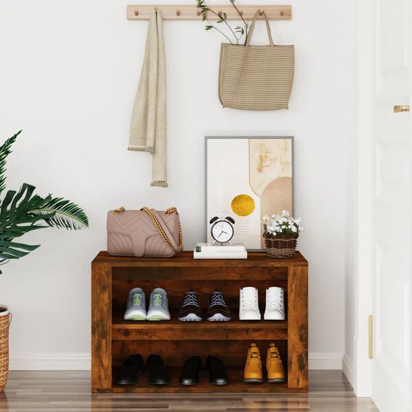 vidaXL f&uuml;st&ouml;s t&ouml;lgy sz&iacute;nű szerelt fa cipőtart&oacute; 75x35x45 cm