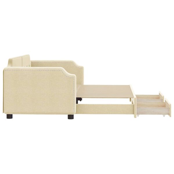 vidaXL krémszínű kihúzható szövetheverő fiókokkal 90 x 200 cm