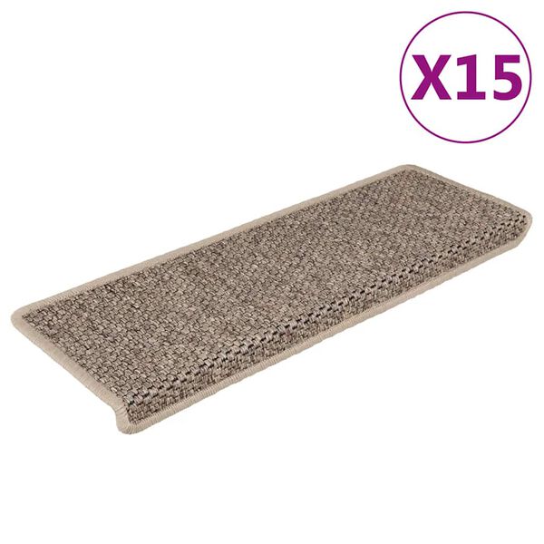 vidaXL 15 db szizál hatású sötét bézsszínű lépcsőszőnyeg 65x21x4 cm