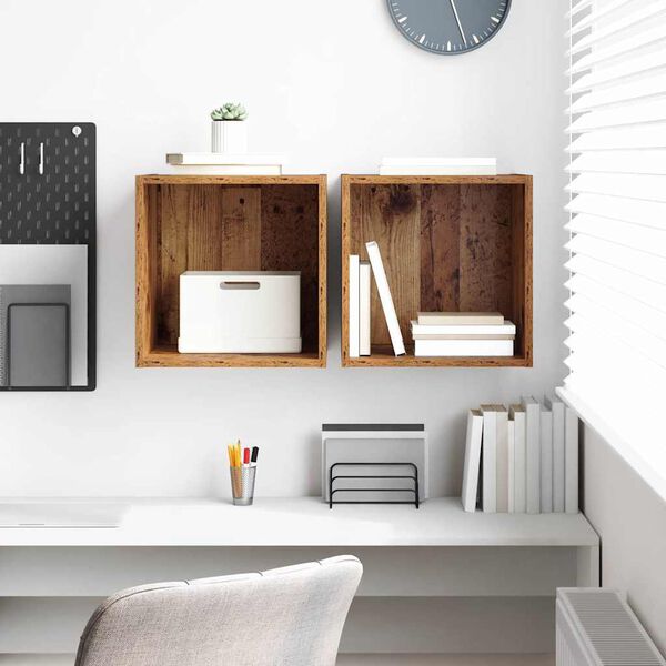 vidaXL Fali Szekrény polcokkal 2 pcs Öreg fa 37 x 37 x 37 cm Faanyag