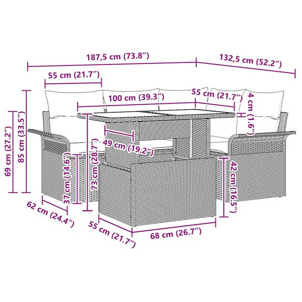 vidaXL Kerti Kanap&eacute; Szett p&aacute;rn&aacute;val t&aacute;rol&oacute;val 5 pcs B&eacute;zs Poli rattan