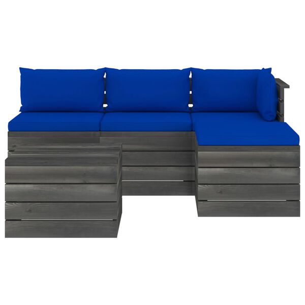 vidaXL 5 r&eacute;szes t&ouml;m&ouml;r fenyőfa kerti raklap-b&uacute;torgarnit&uacute;ra p&aacute;rn&aacute;kkal