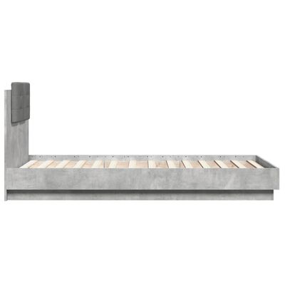 vidaXL betonszürke ágykeret fejtámlával és LED-világítással 75x190 cm
